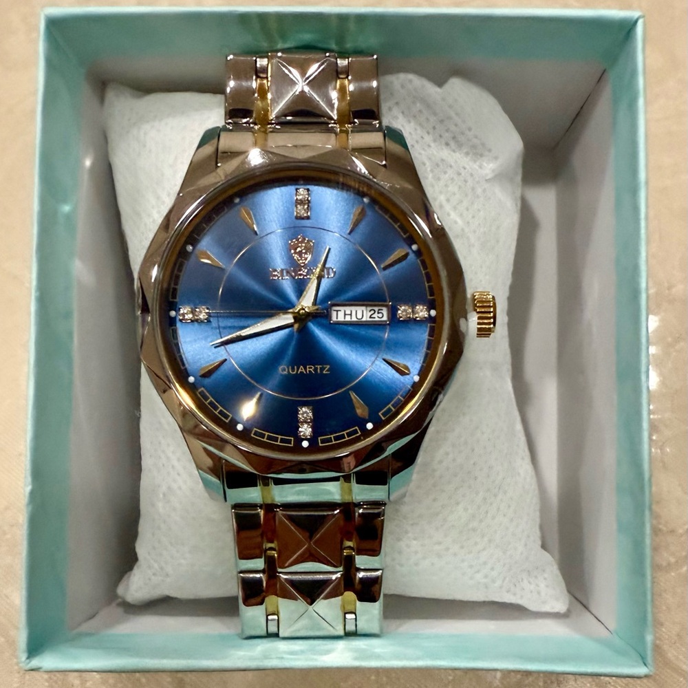 Stylish Blue and Gold Quartz BinBond Watch